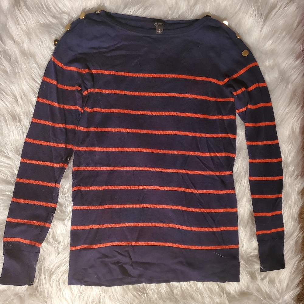 Ann taylor blue with orange stripes sweater